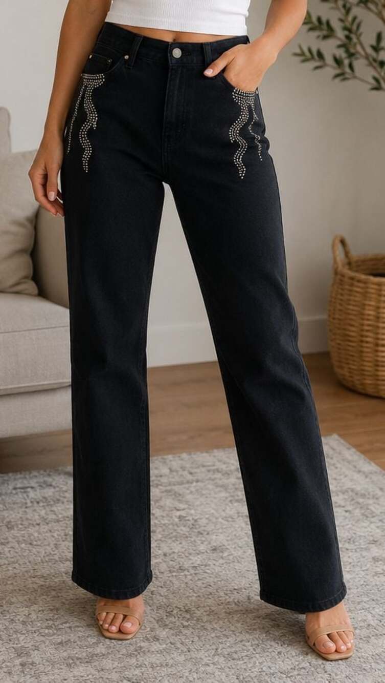 NYDJ Black Denim Jeans with Embellished Back Pockets